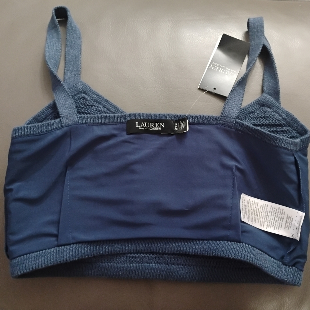 Lauren Ralph Lauren Linen-Cotton Cropped Indigo Blue Sweater Tank Top Sz S NWT - Picture 4 of 8